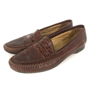 SANTONI Penny Loafer Shoes Men's Sz 12 D Brown Leather Slip On Apron Toe ITALY